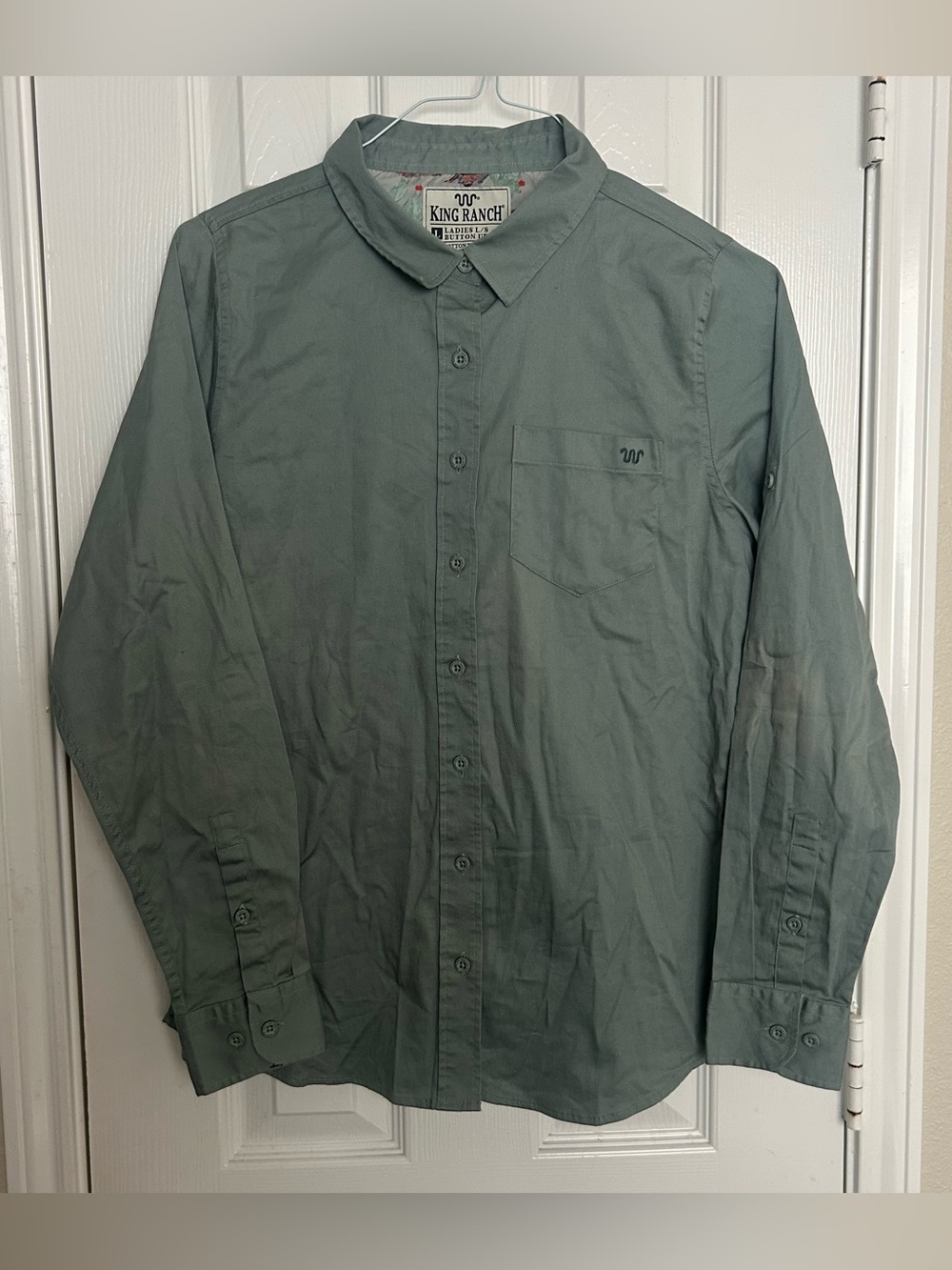 King Ranch Ladies Womens Button Up Mint Green Shirt Size Large Western